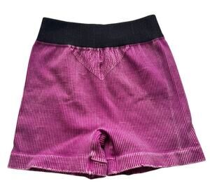 Free People Movement Ribbed Biker Shorts Mauve Acid Wash Black Waistband XS